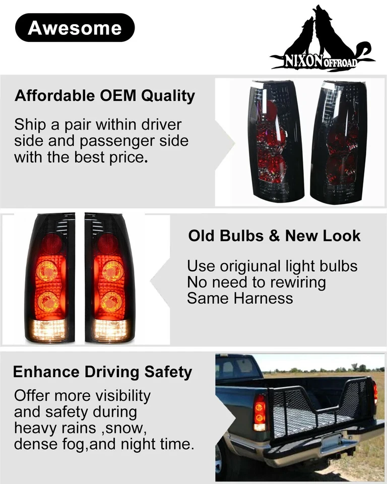 Luces traseras para Chevy GMC C10 C/K 1500 2500 3500 1988-1998 lámparas de freno de humo Foto 2 de 4