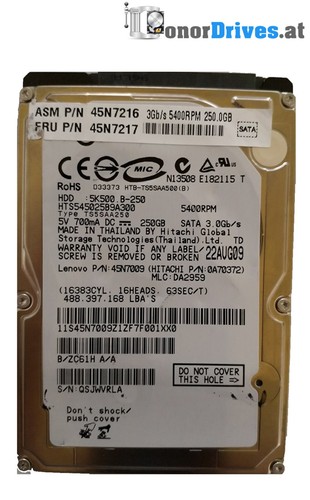 Hitachi  5K500 B-250 - 0A70372- 250 GB - SATA - 220 0A90161 01 Rev. *