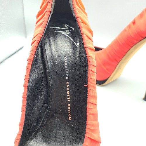 Giuseppe Zanotti stiletto heel pumps platform red silk rushed peep toe sz 40 9.5 - Picture 8 of 10