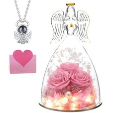 Mothers Day Birthday Gifts for Her Preserved Real Rose in Angel Glass Angel F...