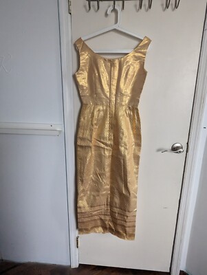 Gorgeous Asian Vintage Custom-Made 100% Silk Golden Maxi Dress Sz S