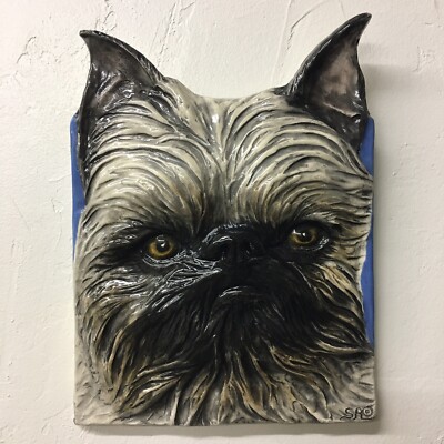 Brussels Griffon Dog 3d Ceramic Portrait Tile handmade sculpted Alexander Art