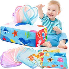 Baby Tissue Box Toy Montessori Baby Toys for Infant 6,9,12 Months Sensory