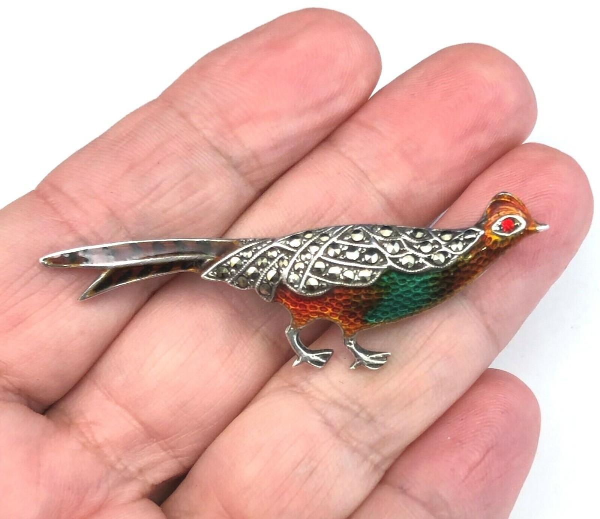 PH Broche oiseau faite main en argent sterling 925