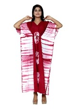 Shibori Red Kaftan Summer Beach Bikini Cover-up Plus Size Indian Maxi Dress US