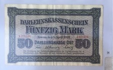 Russland Darlehenskassenschein 50 Mark Kowno, 4.Apr.1918, Erhaltung III VF, RAR