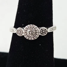 Sterling Silver Ring with Small Teeny Diamonds 2.3g Size 7 [8621]