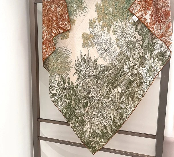 Mantón envolvente cuadrado estampado doble cara flor verde 70% cachemir 30% seda 51" nuevo Foto 4 de 4