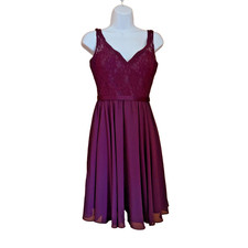 Mori Lee by Madeline Gardner Plum Purple Lace & Chiffon Bridesmaid Dress Size 6