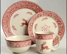 Dansk Nordic Knits Red Snowflake Holiday Christmas Place Setting