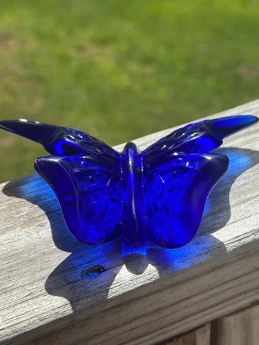 Fenton Cobalt Blue Glass Butterfly Figurine Vintage Art Glass