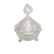 Hofbauer Crystal Covered Candy Dish Unicorn Etched Footed Bowl Starburst Germany