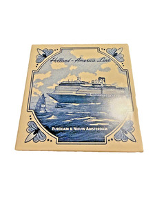 Holland America Line Eurodam & Nieuw Amsterdam Blue White Tile Coaster