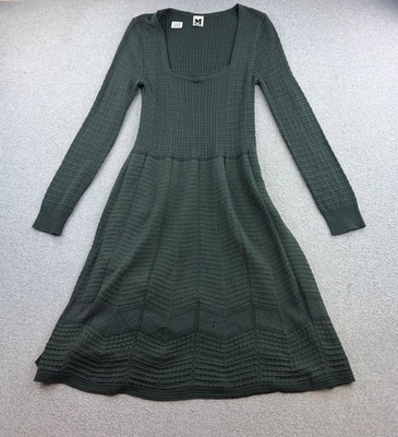Missoni Dress Womens 46 Green Knit Long Sleeve Sweater Chevron Square Neck