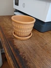 Vintage McCoy Burnt Orange Pottery Beaded Flower Pot Attached Offset Saucer