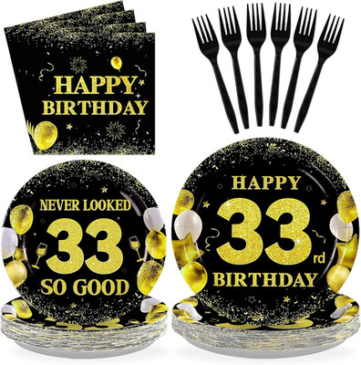 96Pcs 33Rd Birthday Decorations for Men Women Black Gold 33Rd Birthday Party Pla