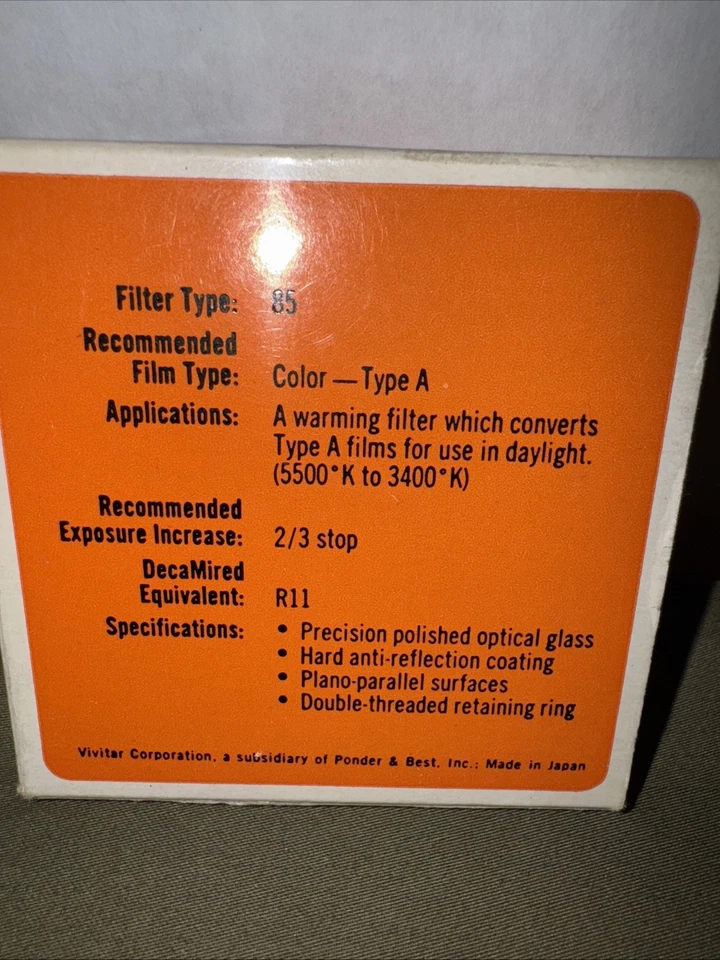 55mm Vivitar Photo Filter 85 Warming Color Circular Threaded New Vintage - Image 2 of 3