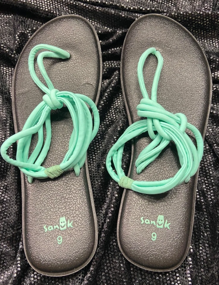 Sanuk Talla 9 Para Mujer Estera de Yoga Sol Playa Sandalia Chanclas Turquesa Tirantes Foto 2 de 3