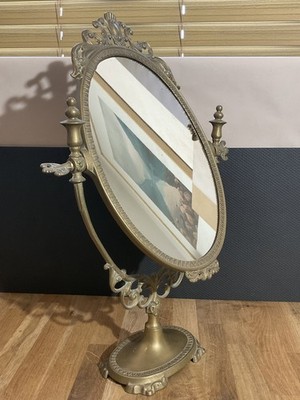 Vintage verzierter Messing Waschtisch oval drehbar Spiegel Tisch Schreibtisch Make up Jugendstil