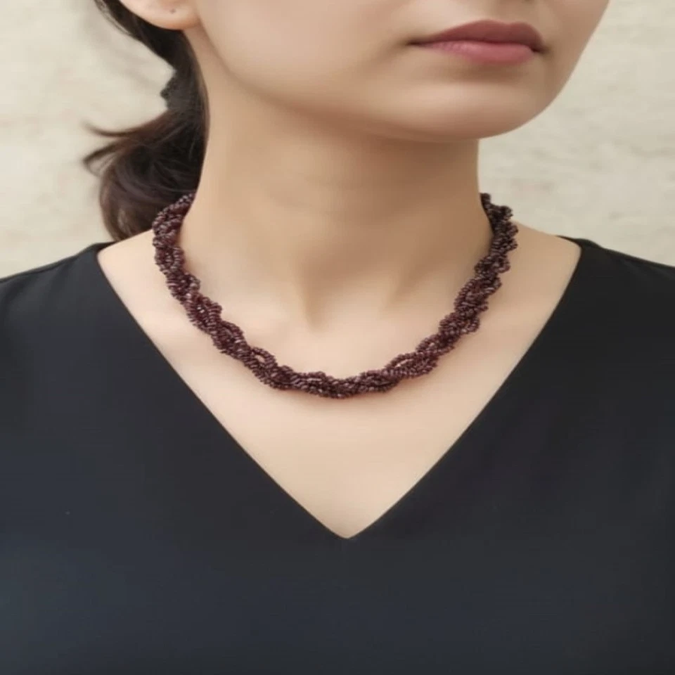 Ожерелье винтажная бижутерия бусины торсада веревка натуральный гранат драгоценные камни - Изображение 4 из 4