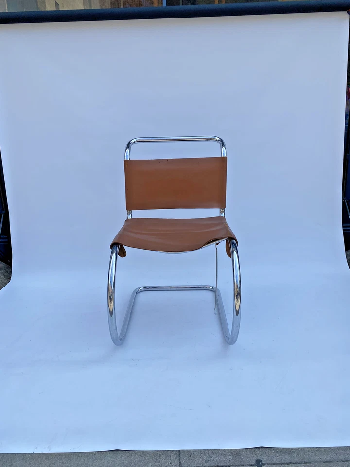 Mies van der Rohe MR10 Dining Chair 1960s Midcentury Chrome Leather Art Deco - Изображение 2 из 4