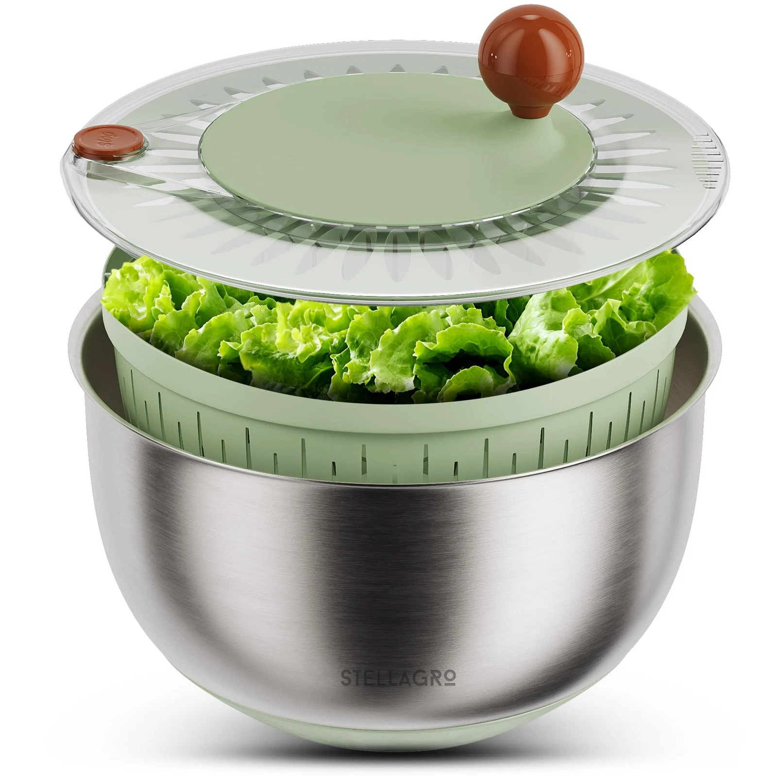 Stainless Steel Salad Spinner Large - Fruit and Vegetable Wash Bowl with Stra...