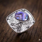 Genuine Abalone Shell Vintage Statement Ring Jewelry Size 8 925 Sterling Silver