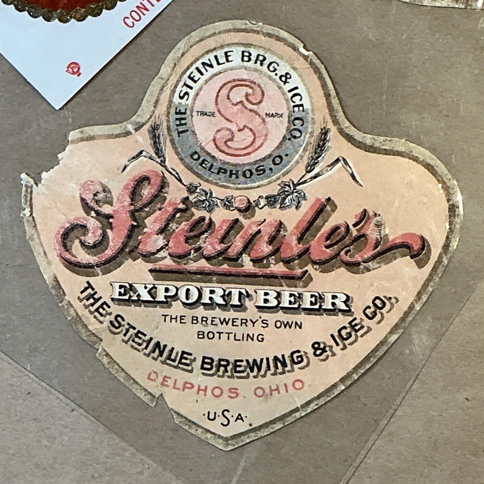 Group Of Old Laminated Ohio Beer Bottle Labels Steinle BRG. & ICE co. INV-P0742