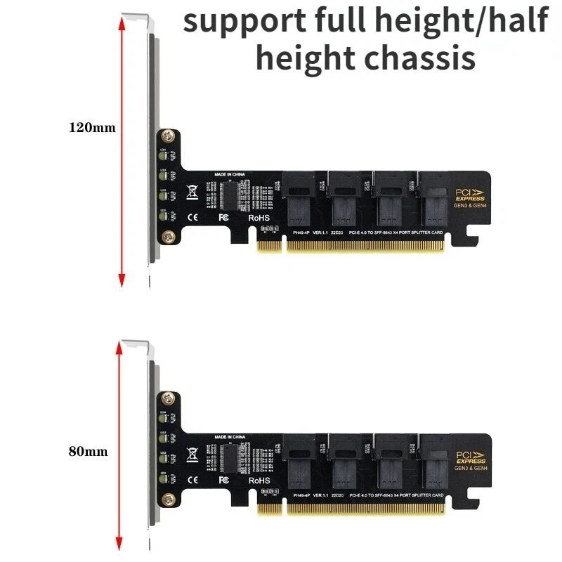 PCIE4.0 U2 Expansion Card PCIe X16 to 4 NVME U.2 SSD SFF-8643 Pcie Split Card - Image 2 of 4