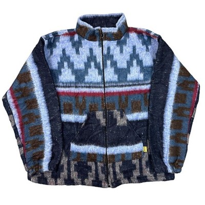 Vintage Azteken Navajo Jacke Sherpa gemustert Reißverschluss bunt Herren XL