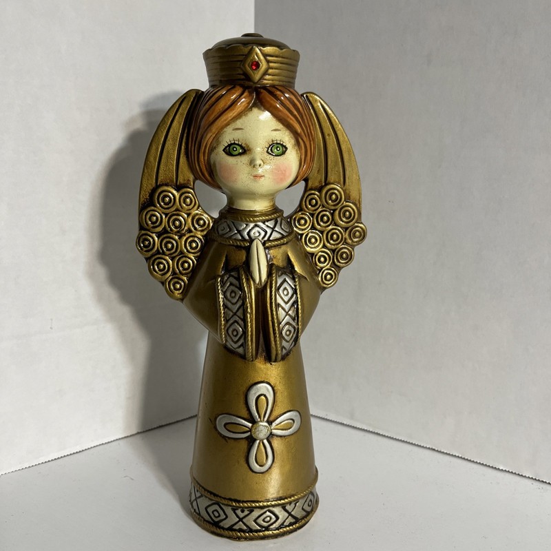 Vintage MCM Praying Angel W/Green Eyes & Red Hair 10.75”
