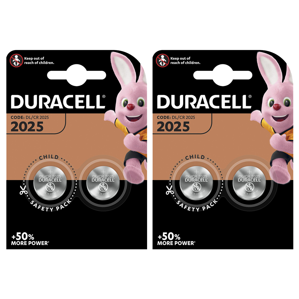 Duracell DL2025 CR2025 2025 3V Lithium Coin Cell Batteries x 4 **Long Expiry**