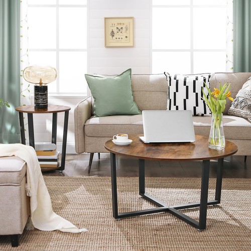 VASAGLE End Table, Round Side Table with Storage Shelf, Easy Assembly, Indust... - Picture 5 of 8