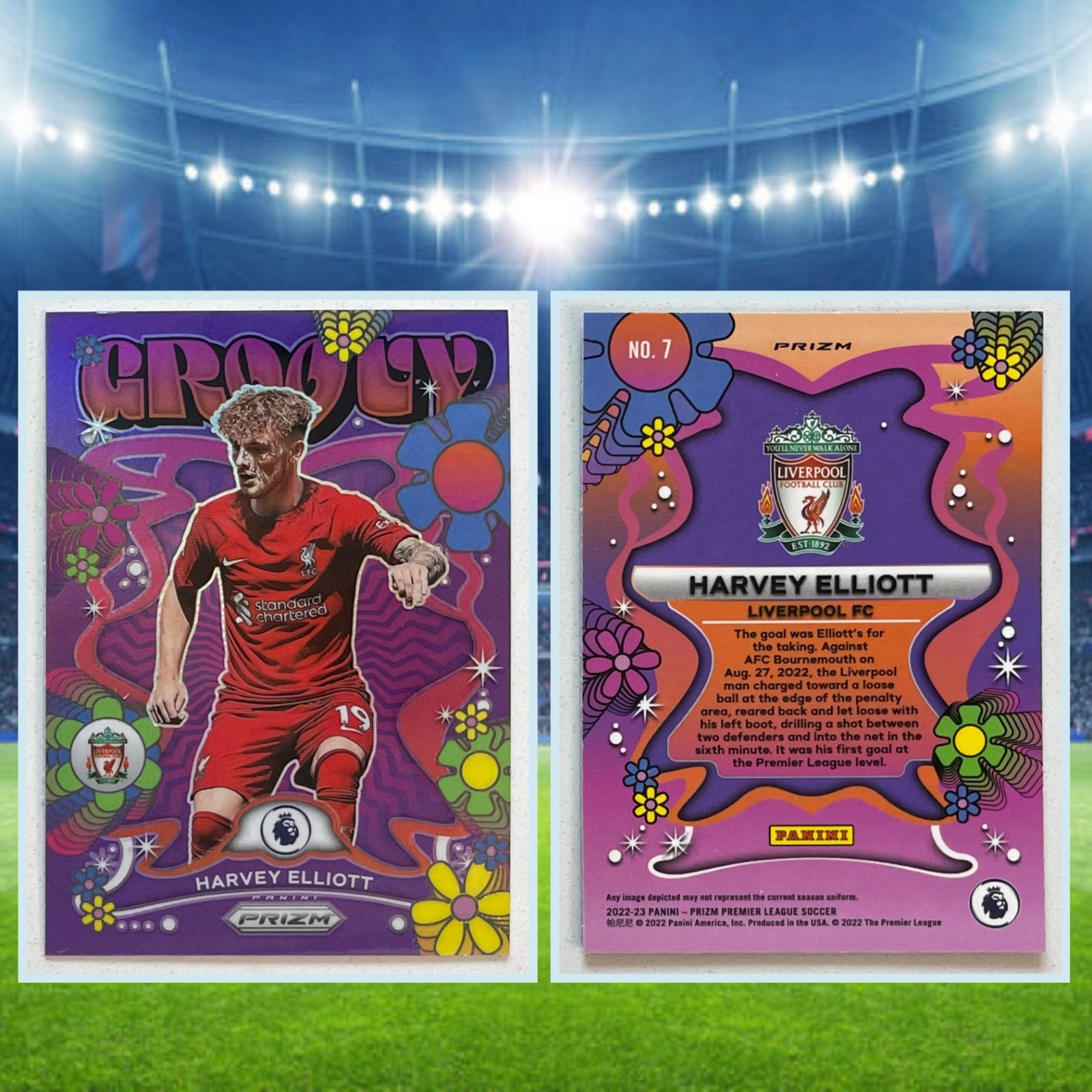 2022 Panini Prizm Premier League Harvey Elliott Groovy #7 Case Hit Liverpool