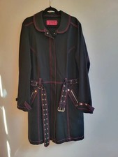 Tripp NYC Black Punk Rock Trench Coat Jacket Daang Goodman Pink Embroidered Belt