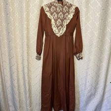 Vtg Handmade Victorian Brown Taffeta Lace Dress Gown