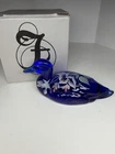 Fenton Handpainted Art Glass Cobalt Blue Mallard Duck With Flowers With box
