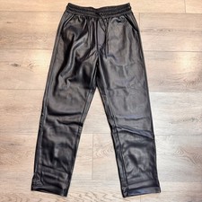 NWT Womens Black Faux Leather Jogger Pants Small S Drawstring Pockets