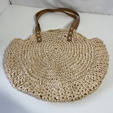Large Round Straw Shoulder Bag Woven Paper Raffia Beach Tote Summer Handbag