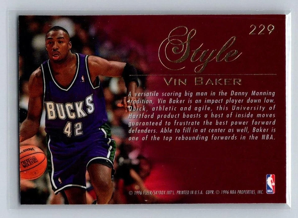 1995-96 Flair Style #229 Vin Baker Milwaukee Bucks Basketball Card - Image 2 of 2
