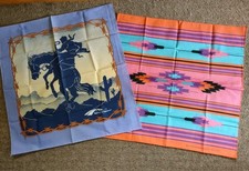 Lot 2 Vtg Western Bandana Hav-a-Hank Aztec Cowboy One Sided Handkerchiefs READ