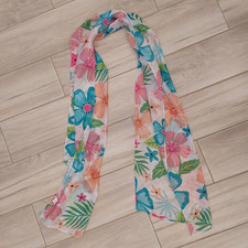 Multi Color Tropical Floral Sheer Polyester Oblong Neck Scarf. Size 64x13