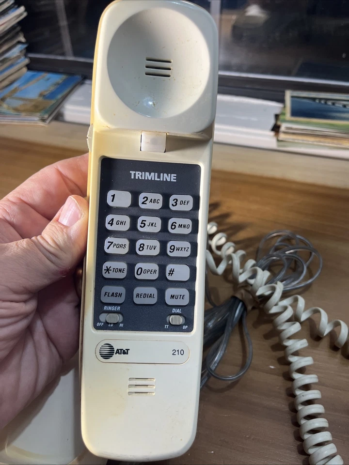 Teléfono fijo AT&T 210 Trimline/Slimline blanco tono táctil escritorio/pared probado Foto 2 de 4