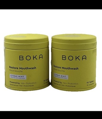 Boka Restore Mouthwash Citrus Mint 90 Tablets HA Probiotics Set Of 2 New Sealed