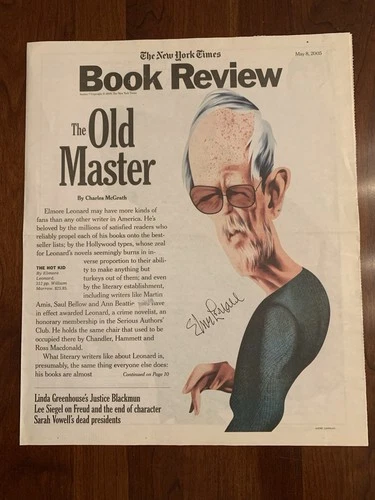 Elmore Leonard Signed New York Times Book Review page, May 2005