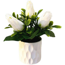 Realistic Artificial Pointed Rose Flower in Pot for Table Shelf Desk Decor