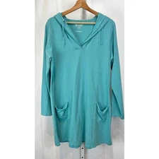 COOLIBAR Catalina Beach Cover Up Dress 01403 Hooded UPF 50+ Aqua Blue Size L