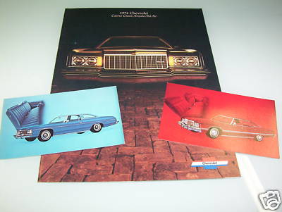 1974 CHEVROLET CAPRICE IMPALA BROCHURE / CATALOG plus TWO '74 CHEVY POSTCARDS