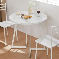 round Dining Room Table with Wood Grain Tabletop and Steel Frame, for Kitchen, L