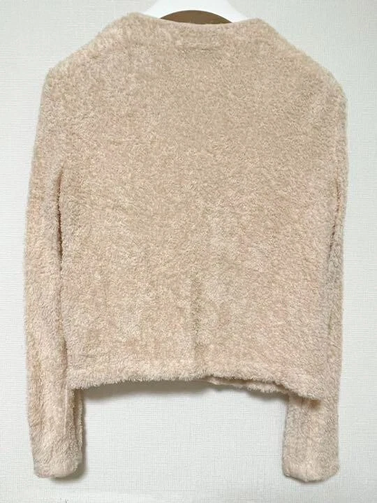 Chanel — CHANEL Collarless Jacket Silk Pile Beige Metal Button CC Mark Engraved Size 40